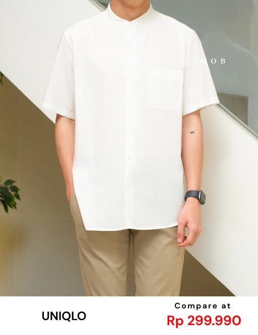 Image of UNQSSS06001B Cotton STAND COLLAR SS Shirt White