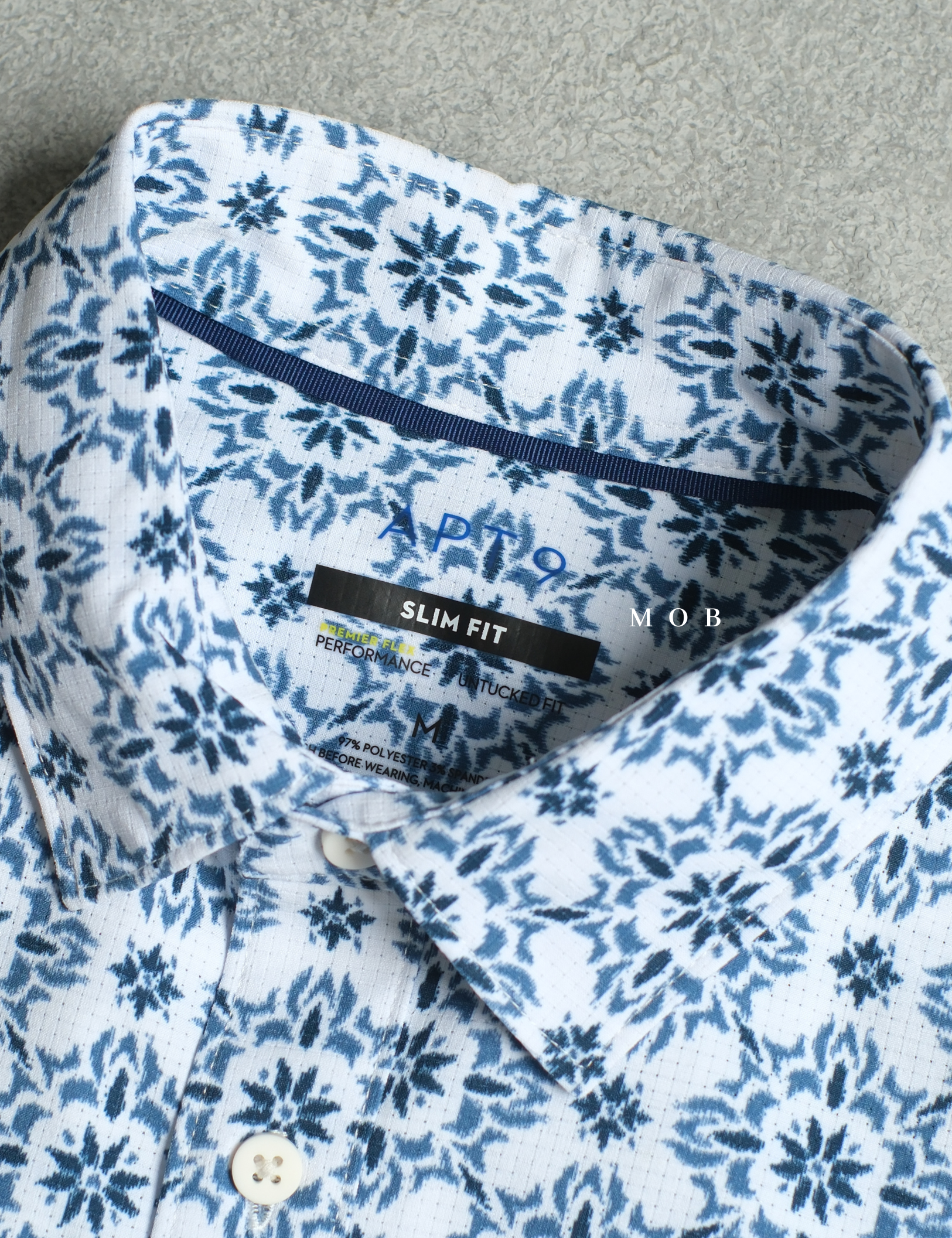 APTLSS01003 Slim Performance LS Shirt White Blue Graphic Floral