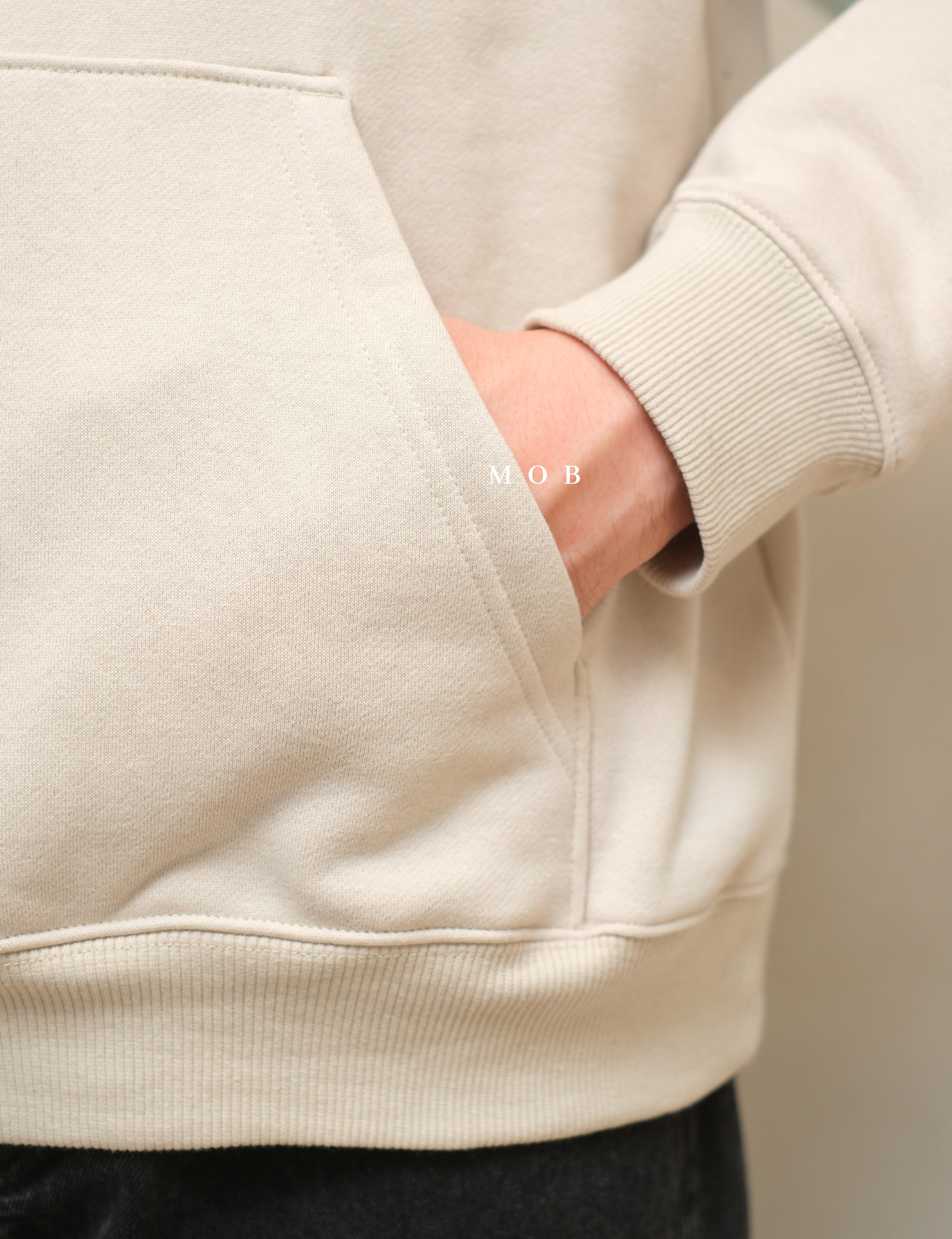 HMHOD04003 Loose Basic Pullover Hoodie Beige (V2)