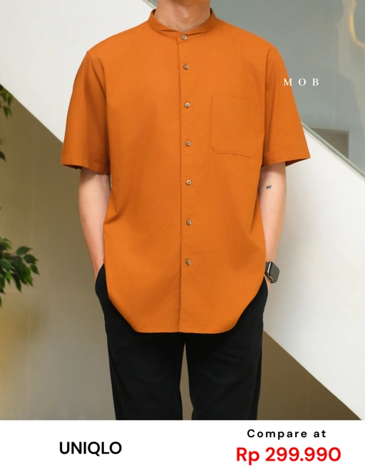 Image of UNQSSS06001D Cotton STAND COLLAR SS Shirt Mustard