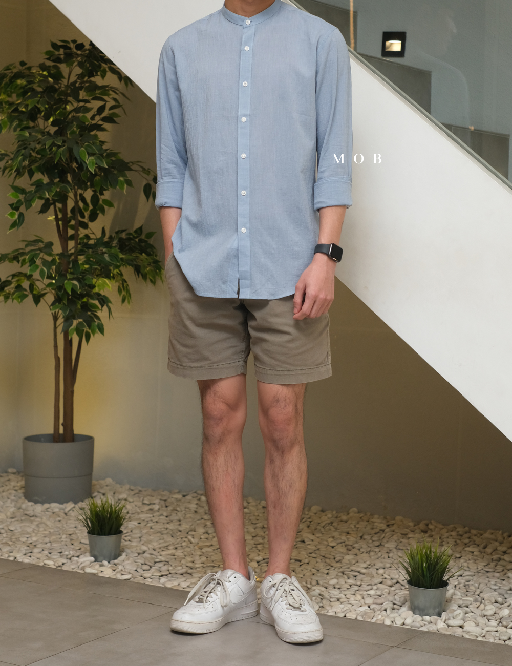 MSTLSS02016 Stand Collar LS Shirt Blue