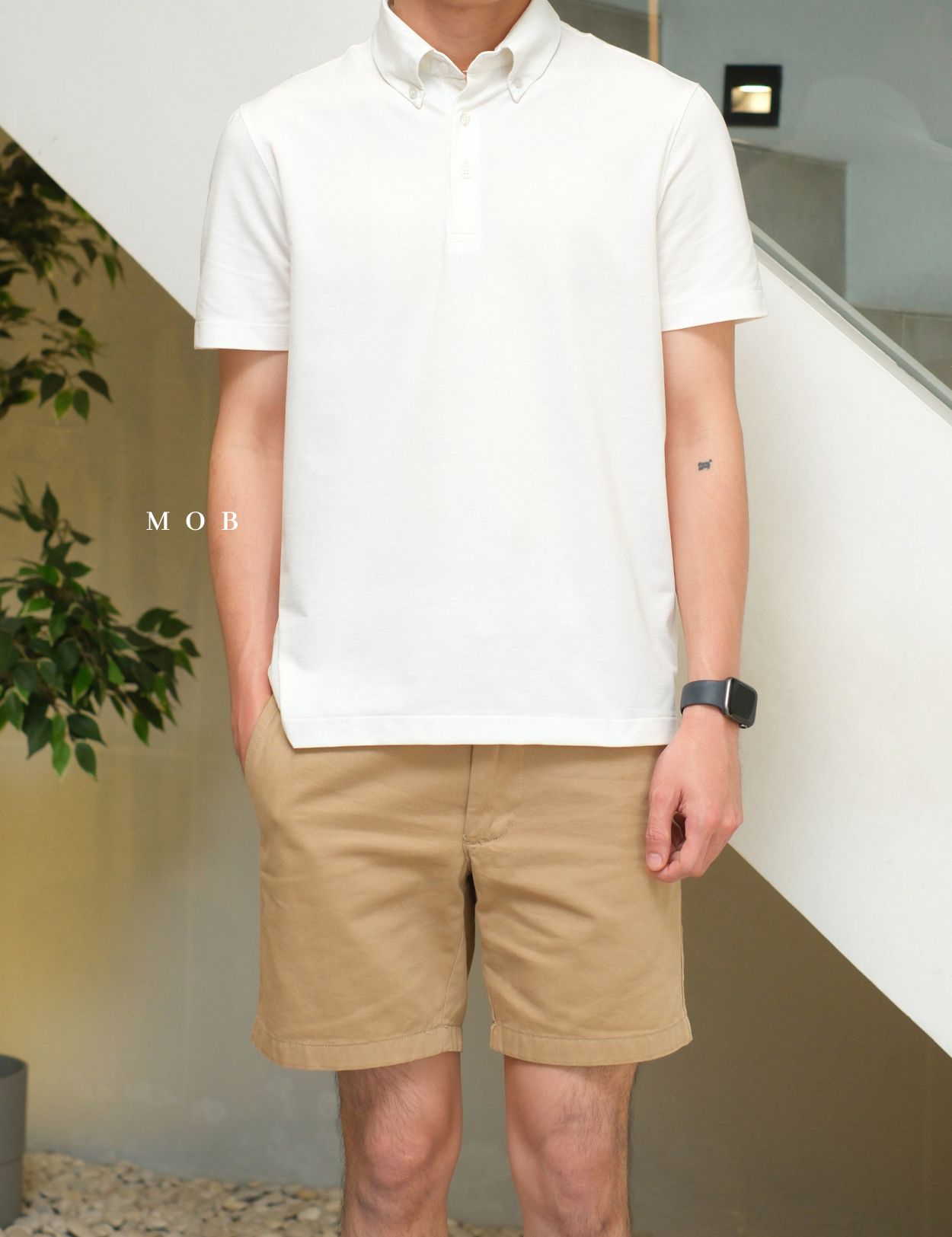 ARK01SSP013 Hybrid Button Down Collar Polo Shirt White