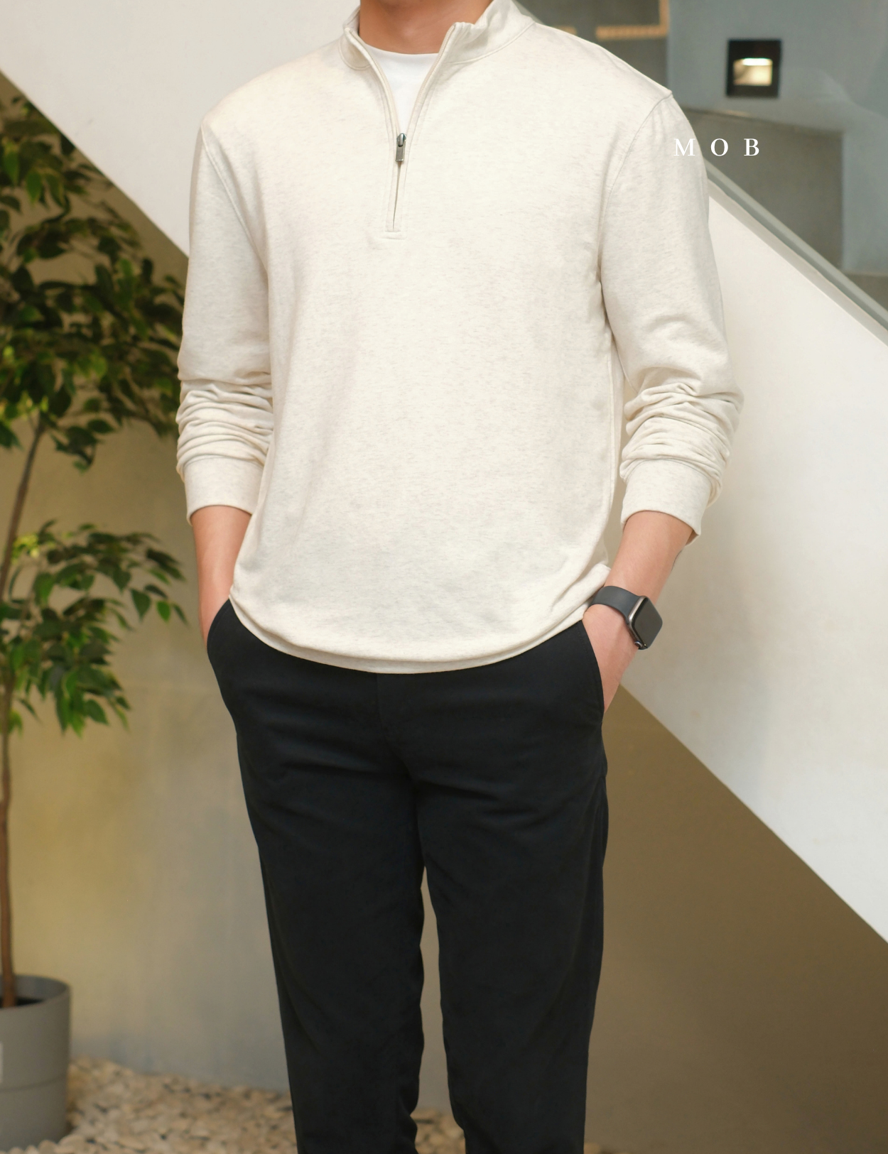 GFW01SWO001-001 1/4 Zip French Terry Sweatshirt Ivory White