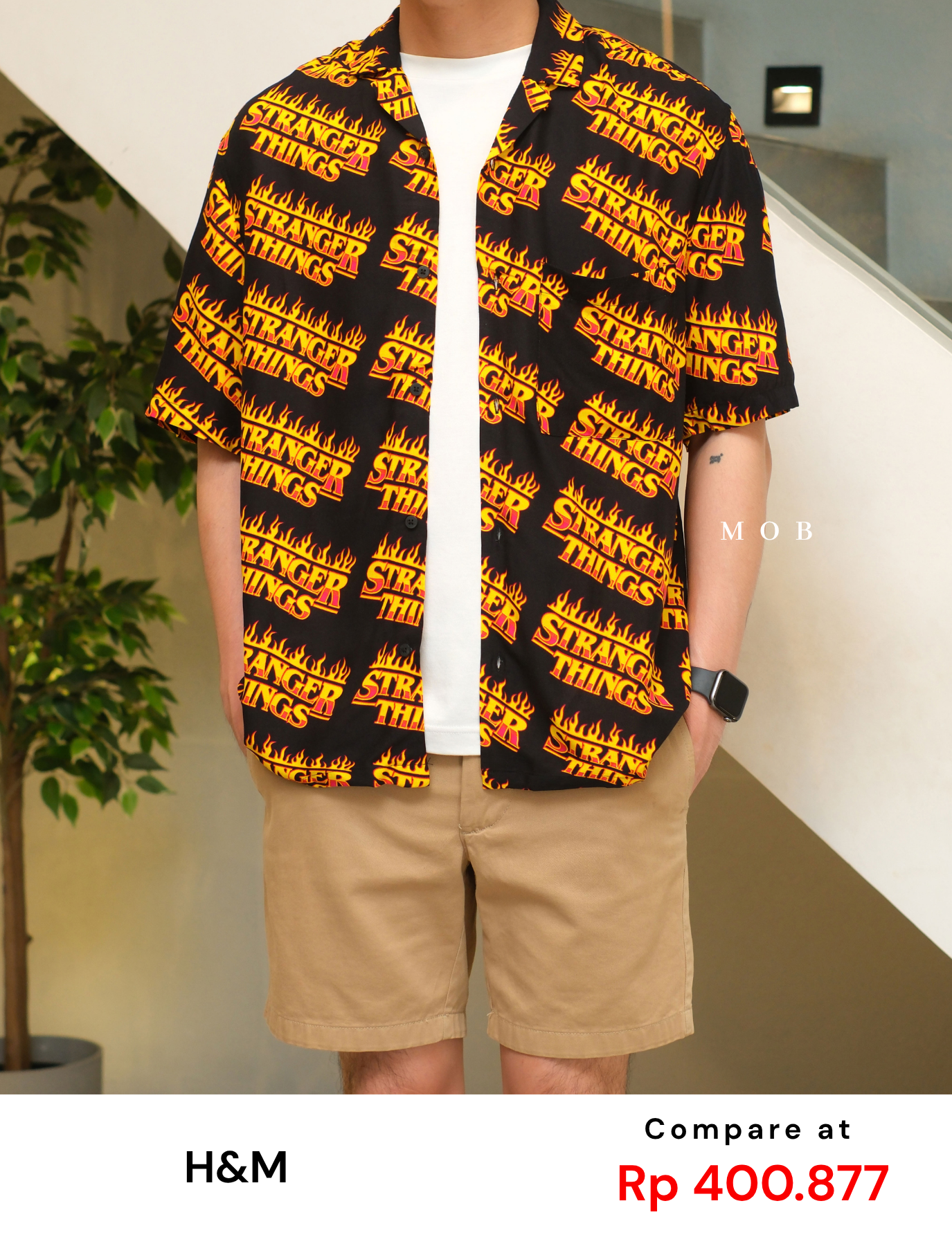HMSSS03002 Printed Resort SS Shirt Black Stranger Things
