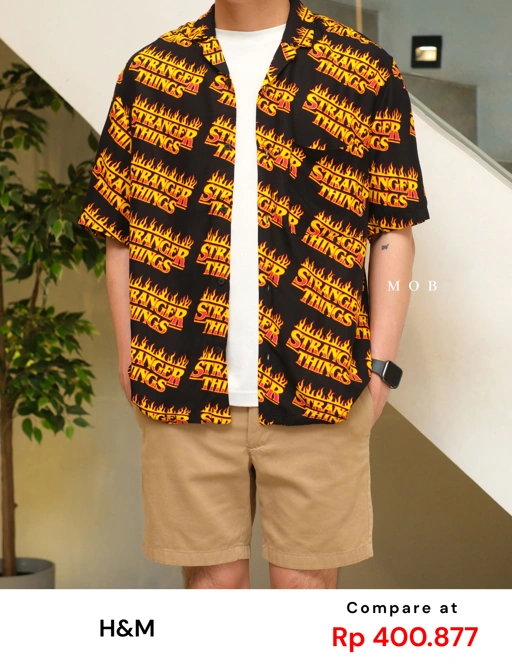 HMSSS03002 Printed Resort SS Shirt Black Stranger Things