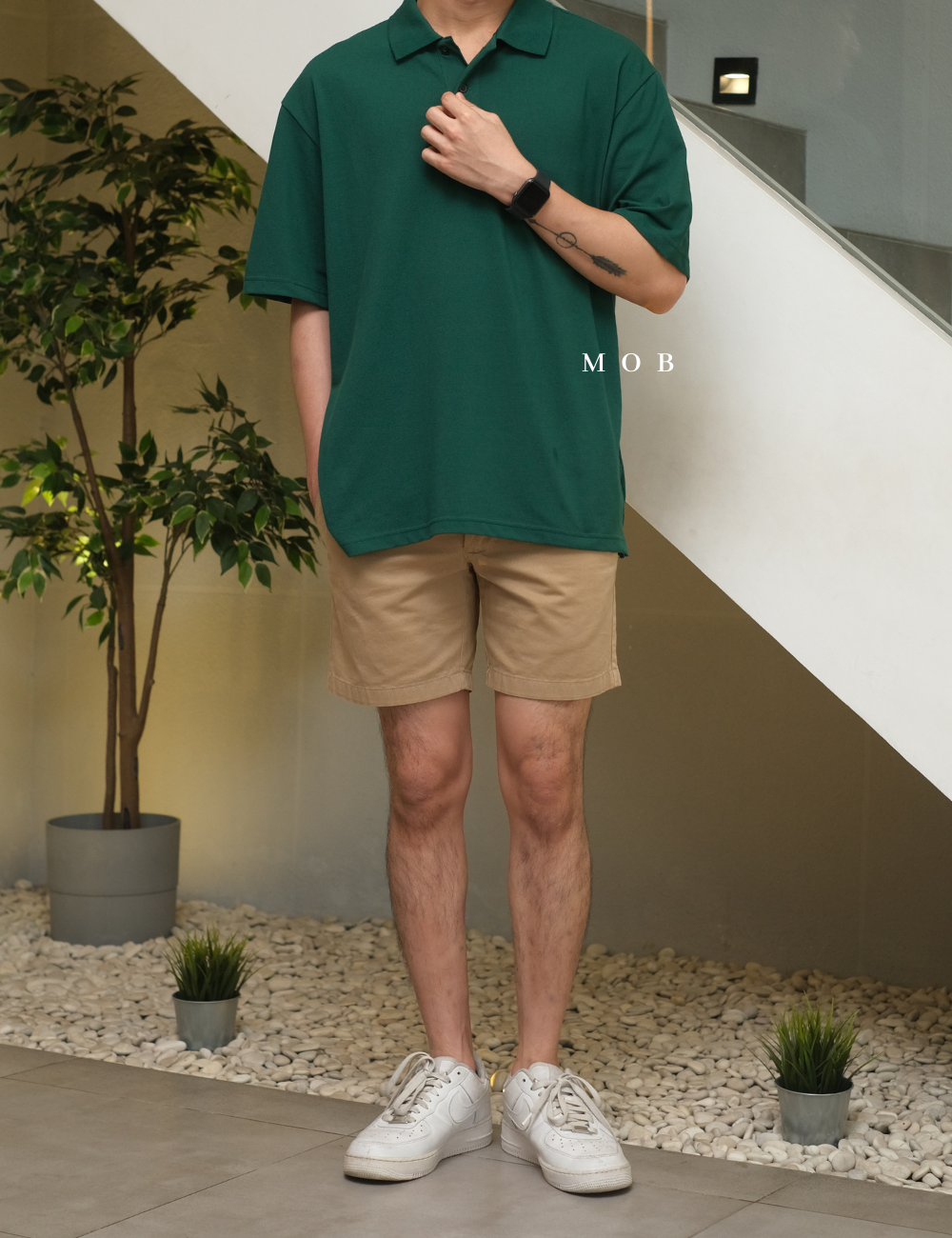 MSSPSS01004A Oversized Pique Polo SS Dark Green