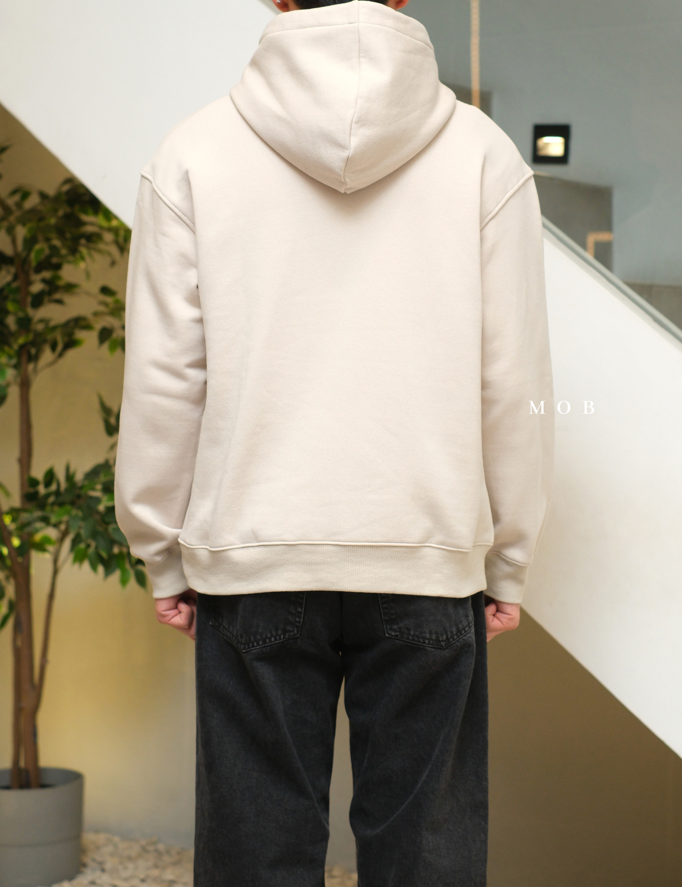 HMHOD04003 Loose Basic Pullover Hoodie Beige (V2)