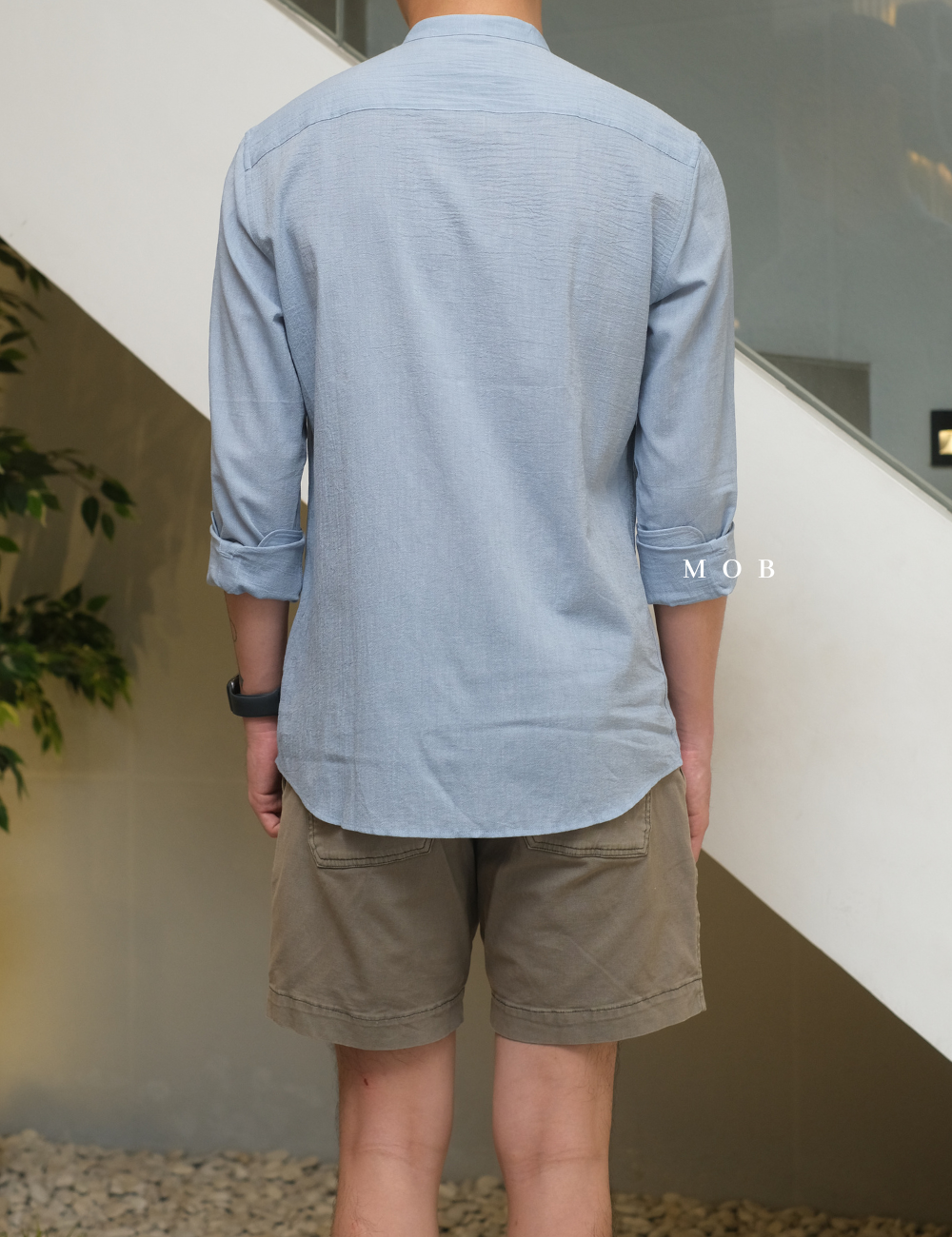 MSTLSS02016 Stand Collar LS Shirt Blue