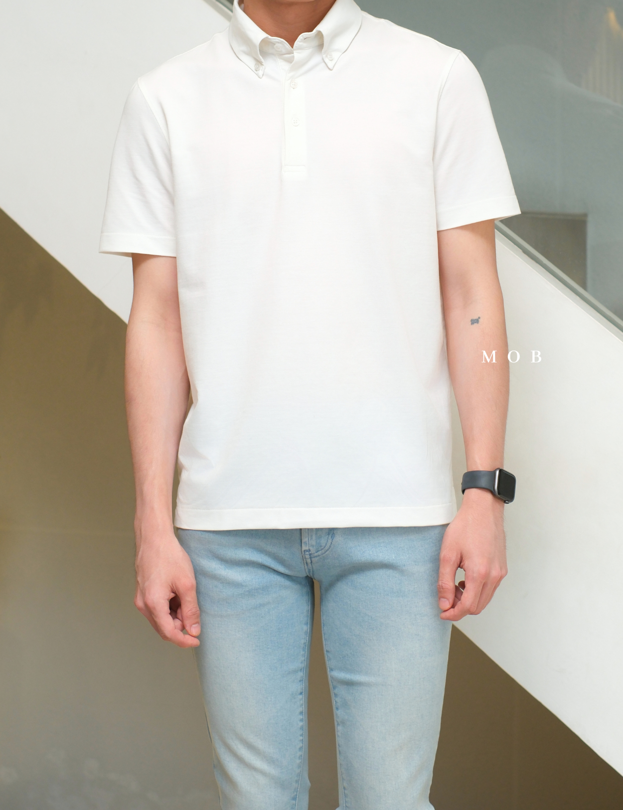 ARK01SSP013 Hybrid Button Down Collar Polo Shirt White