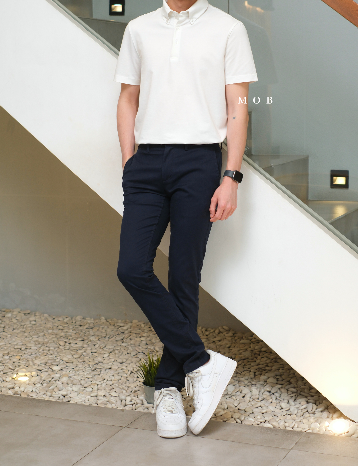 ARK01SSP013 Hybrid Button Down Collar Polo Shirt White