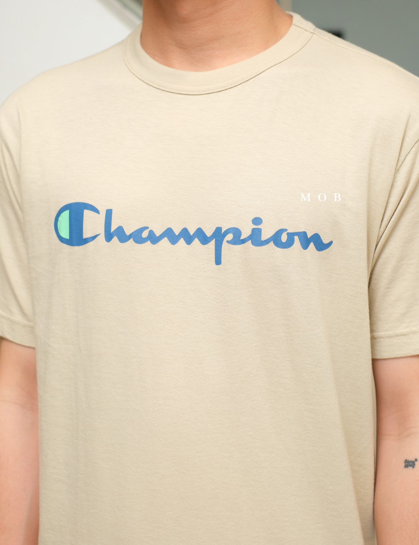 CHMPSST2415 Basic Script Logo SS Tee Beige