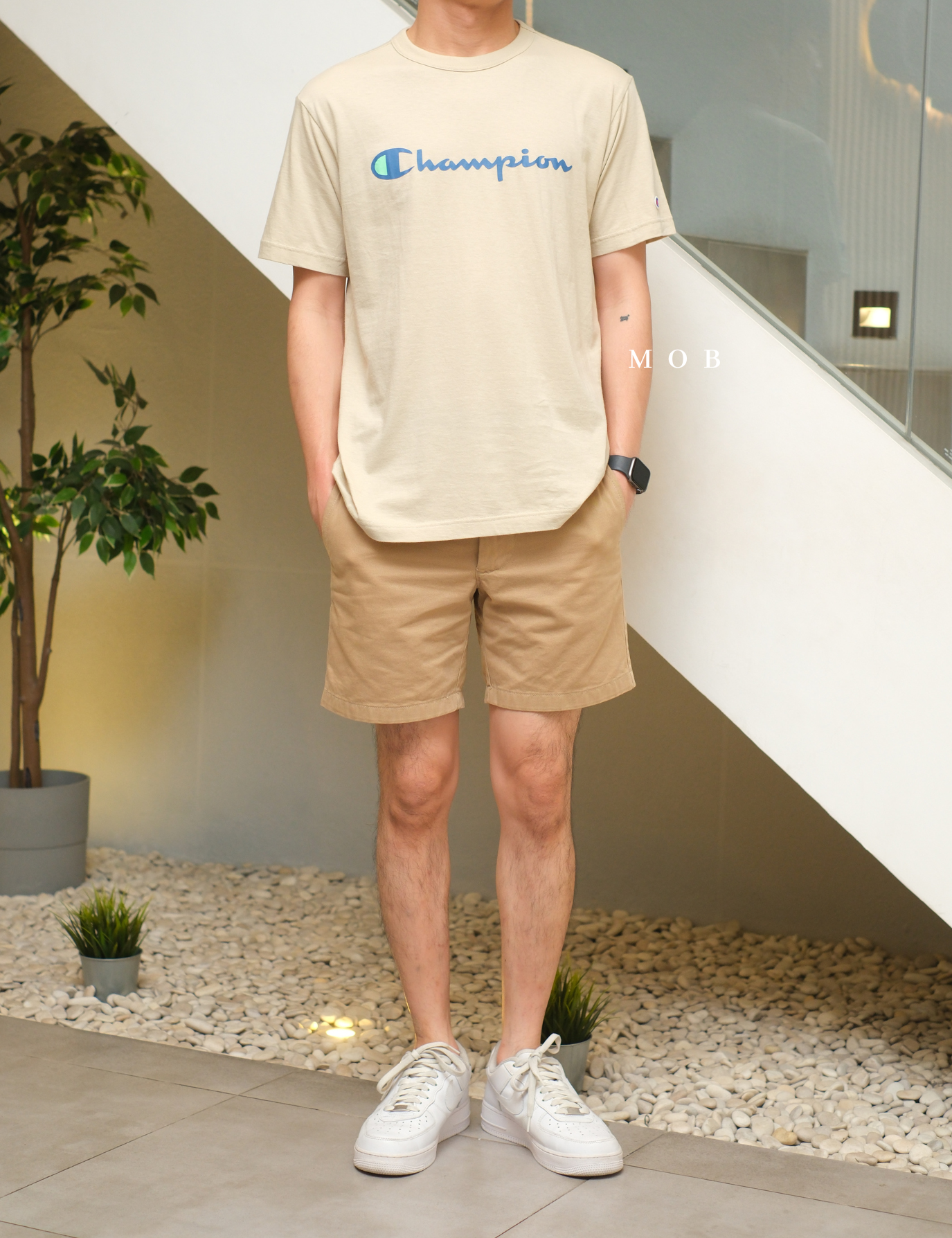 CHMPSST2415 Basic Script Logo SS Tee Beige