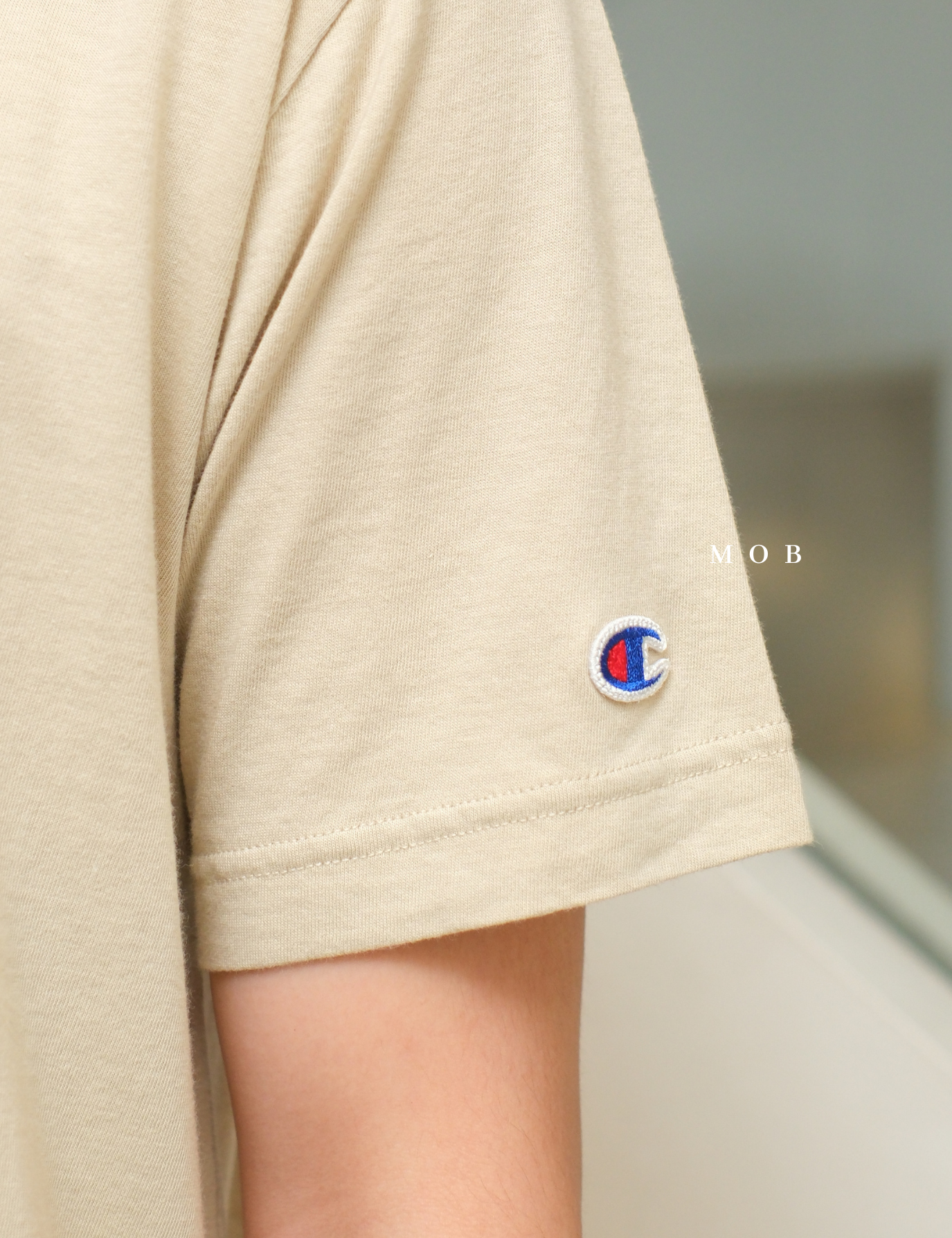 CHMPSST2415 Basic Script Logo SS Tee Beige