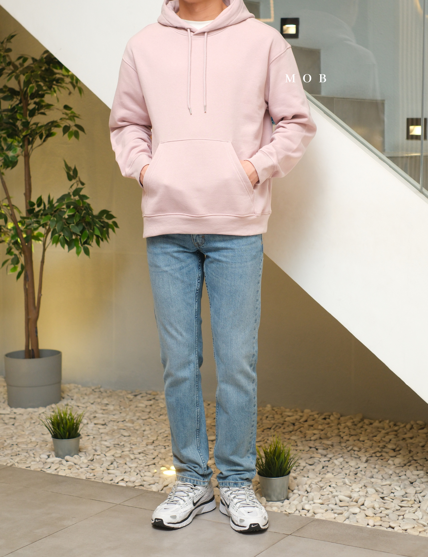 HMHOD04004 Loose Basic Pullover Hoodie Wild Pink (V2)