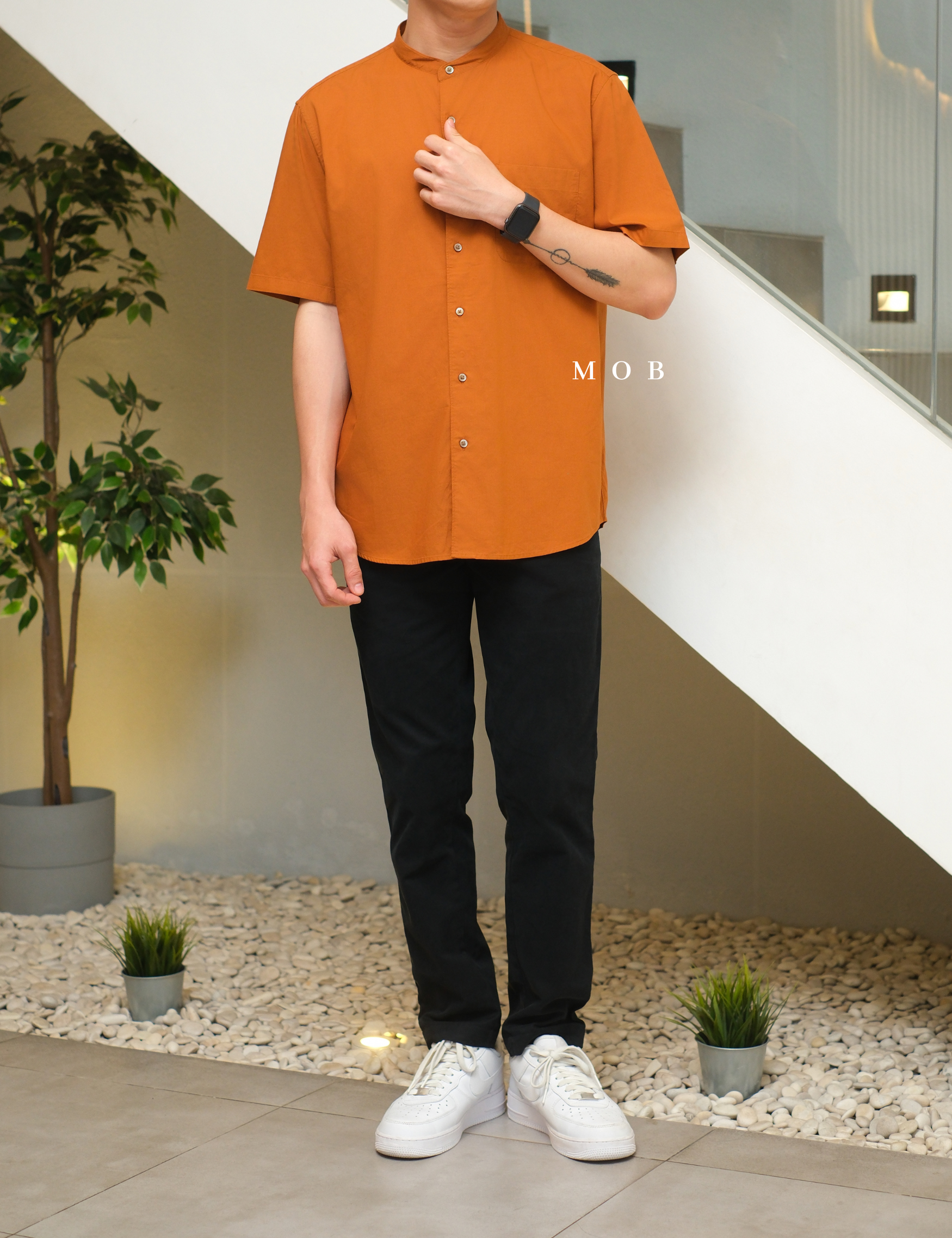 UNQSSS06001D Cotton STAND COLLAR SS Shirt Mustard