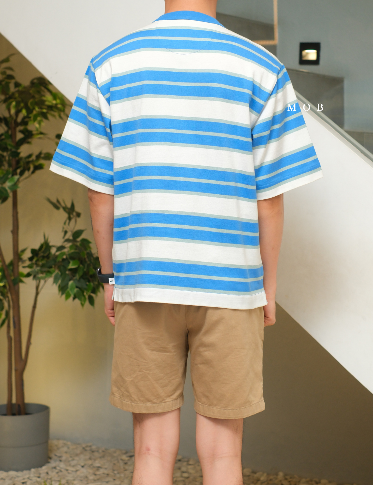 MODSST01007A Relaxed Stripe SS Tee Blue White