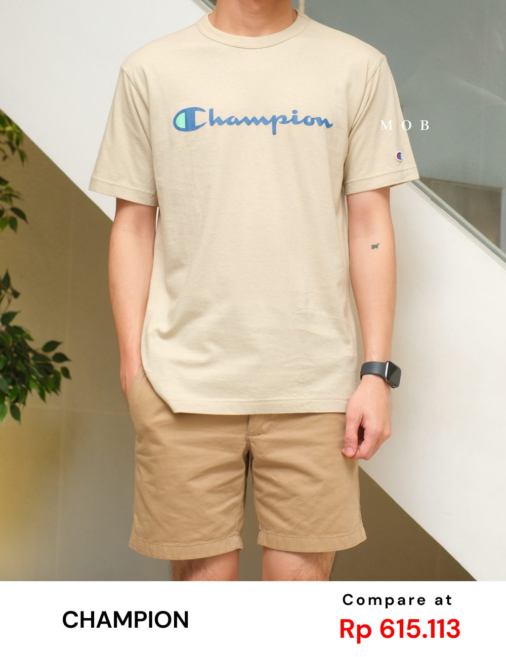 CHMPSST2415 Basic Script Logo SS Tee Beige