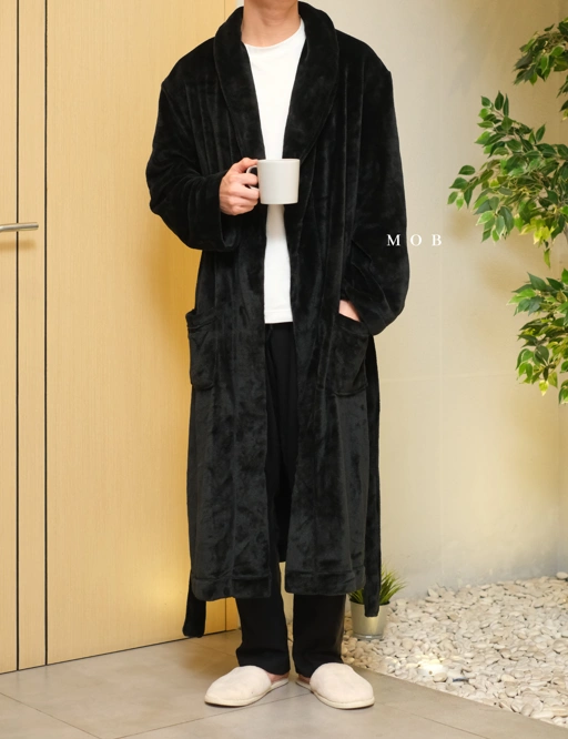Image of GFSLW01002 Fluffy Plush Robe Black