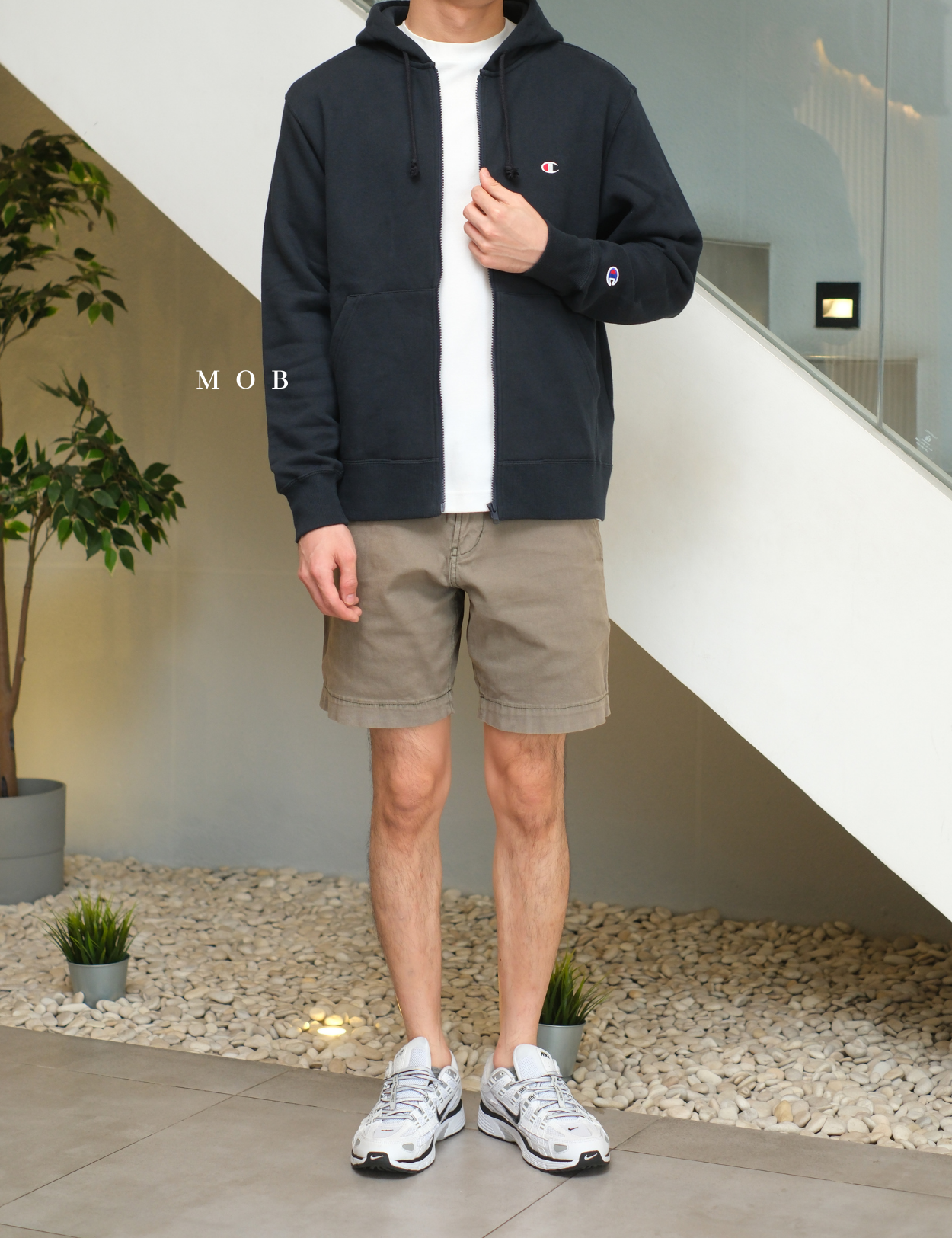 CHMPFZ05001C Basic Small Logo Full Zip Hoodie Midnight Navy