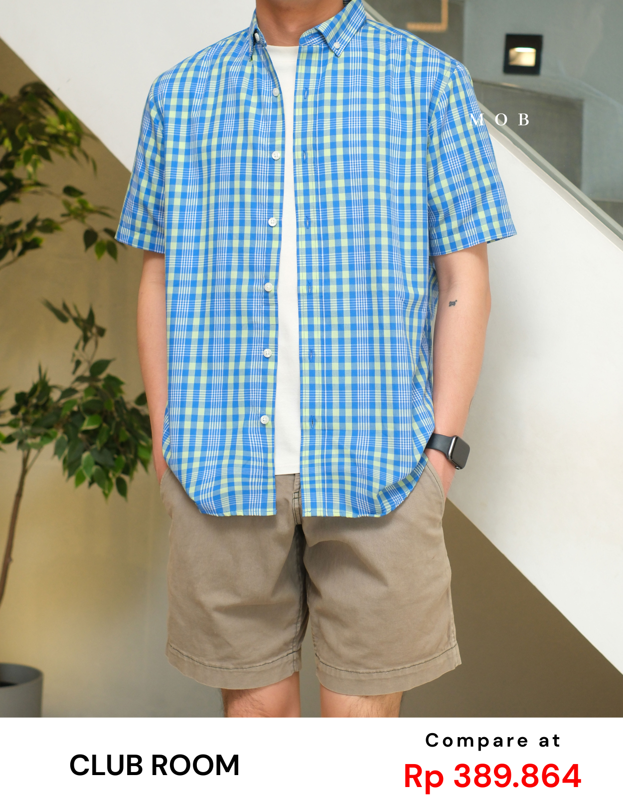 CLRSSS03017 Button Down SS Shirt Blue Green Plaid