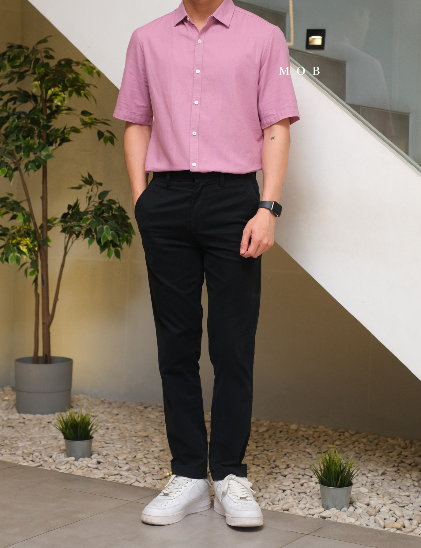AFSSS01004E Solid Textured SS Shirt Pink