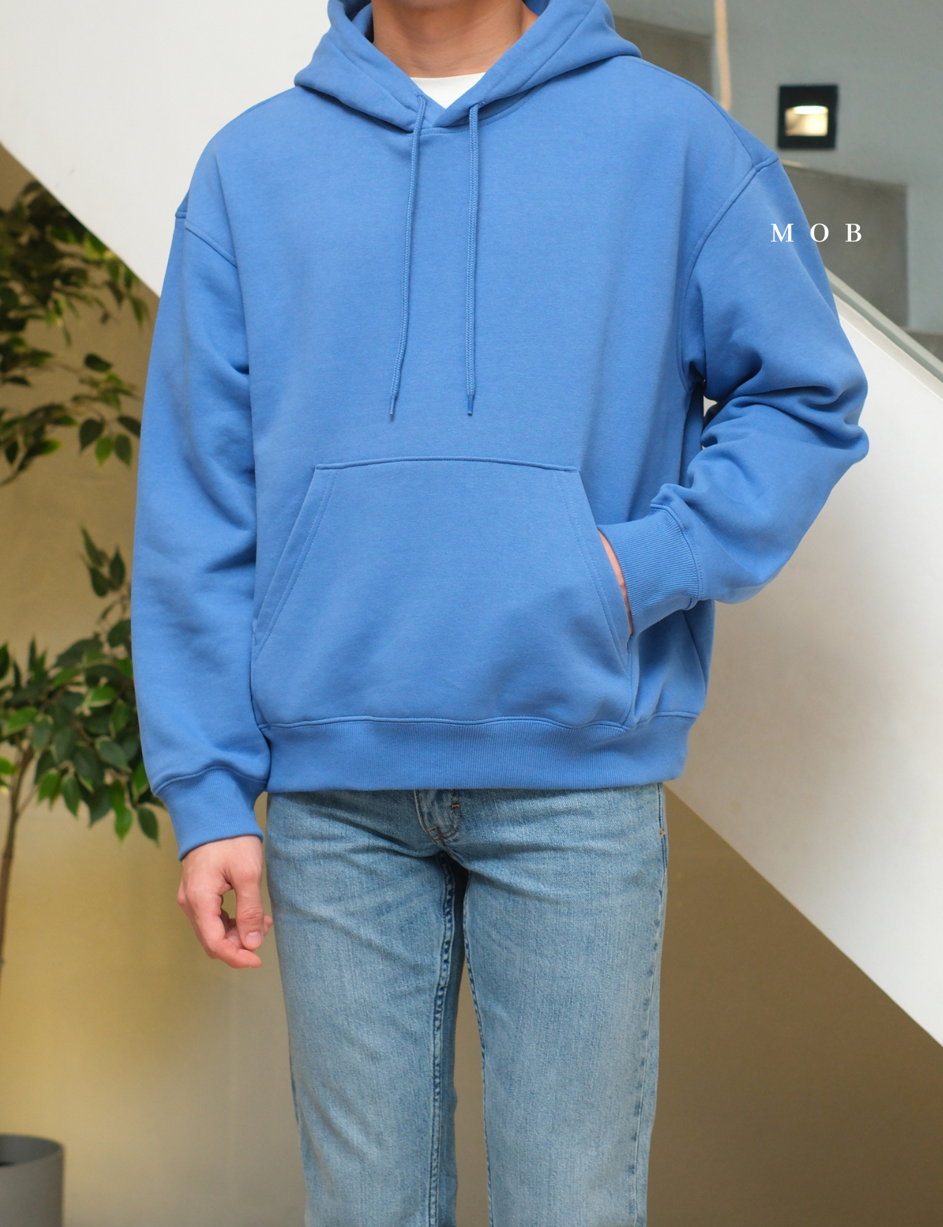 HMHOD04005 Loose Basic Pullover Hoodie Blue