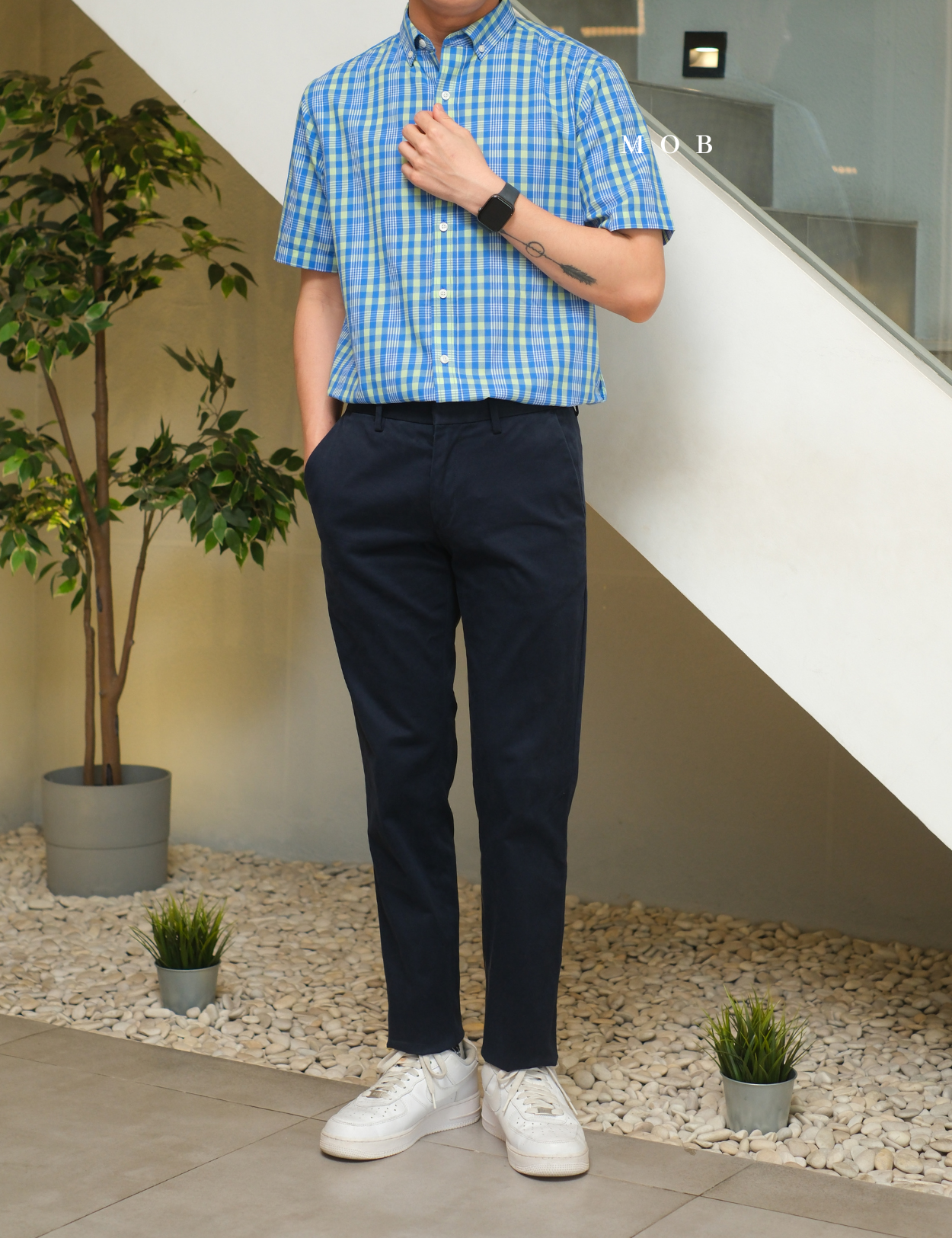 CLRSSS03017 Button Down SS Shirt Blue Green Plaid
