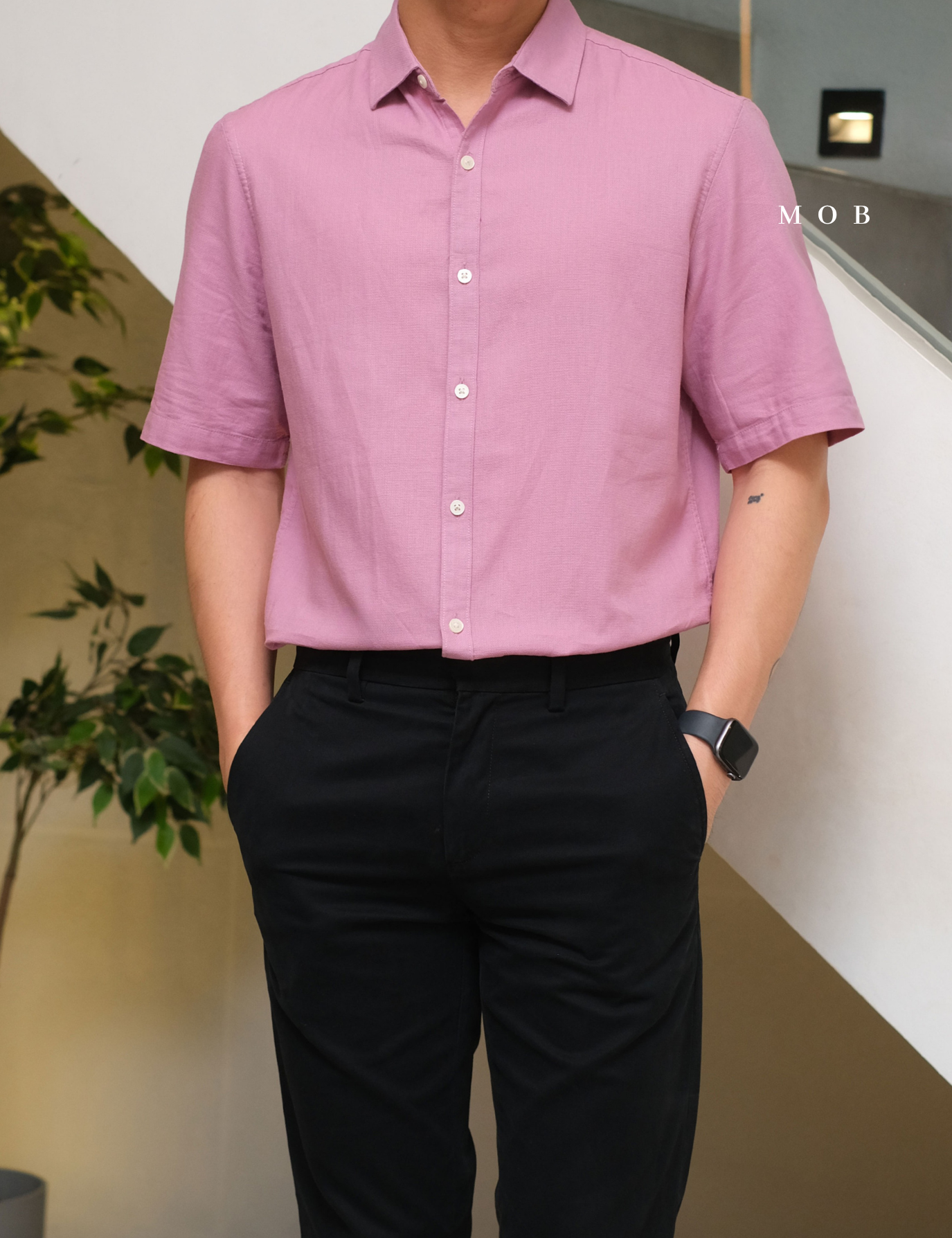 AFSSS01004E Solid Textured SS Shirt Pink