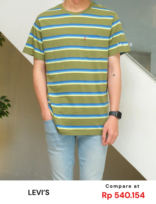 Image of LVSSST01016 Stripe Pocket SS Tee Olive