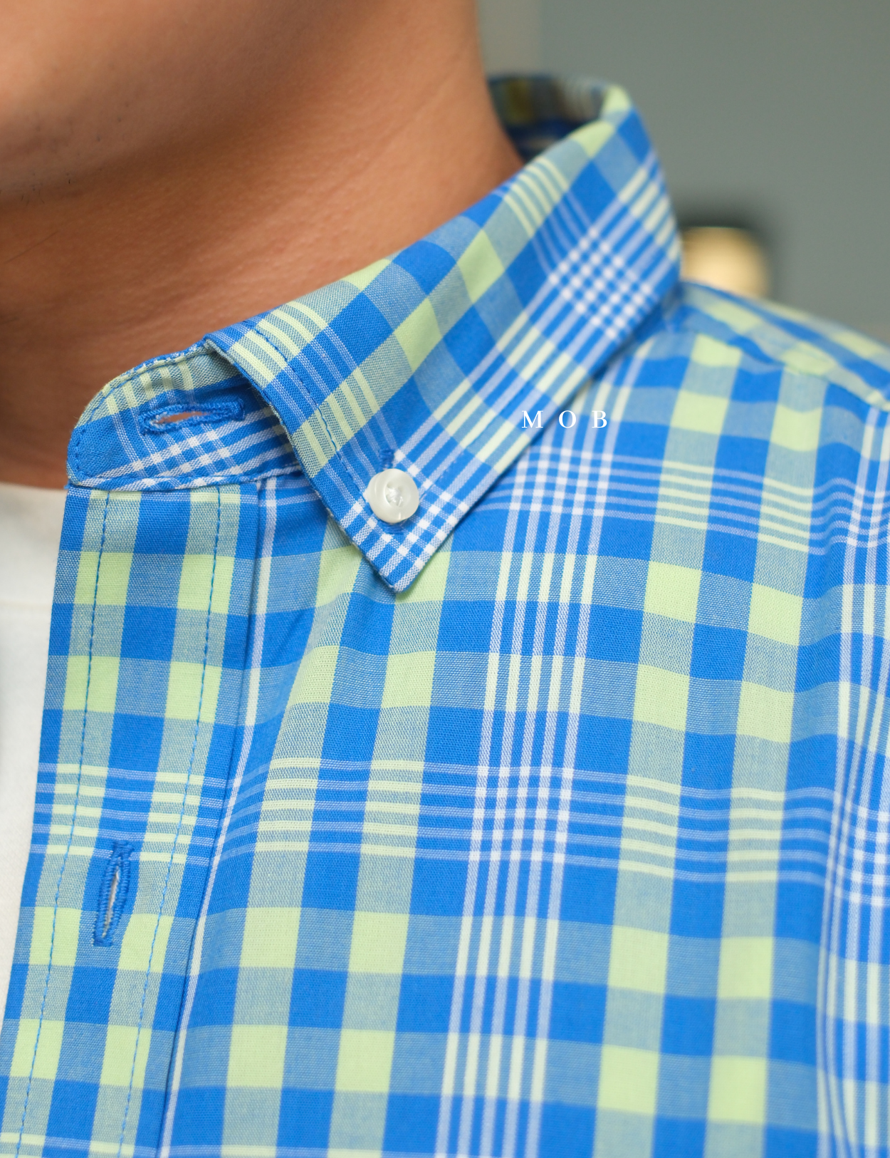 CLRSSS03017 Button Down SS Shirt Blue Green Plaid