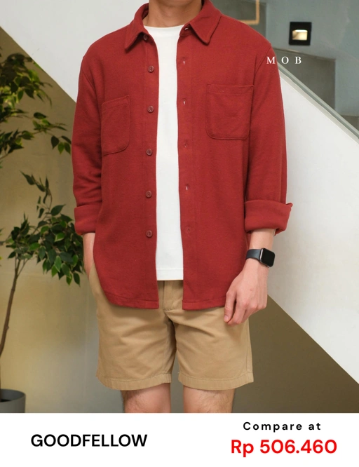 [BEST DEALS!] GFLSS01003 Knit Shirt Jacket Terracotta