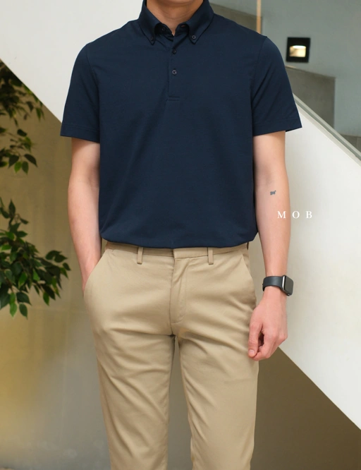 Image of ARKPSS03003 Hybrid Button Down Collar Polo Shirt Midnight Navy