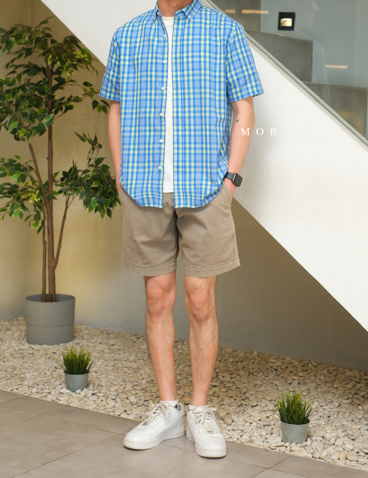 CLRSSS03017 Button Down SS Shirt Blue Green Plaid
