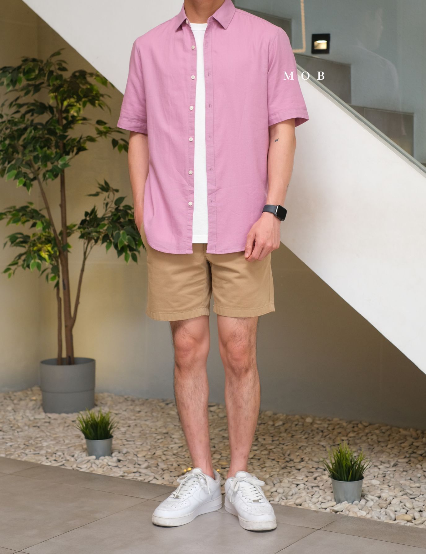 AFSSS01004E Solid Textured SS Shirt Pink