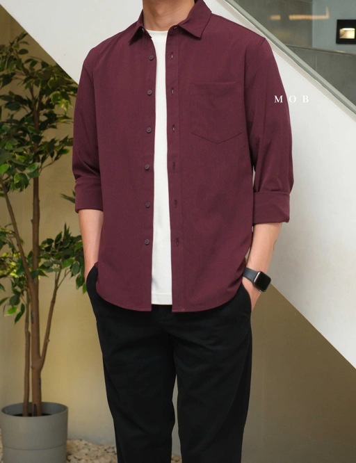 Image of APTLSS01001C Slim Performance LS Shirt Maroon