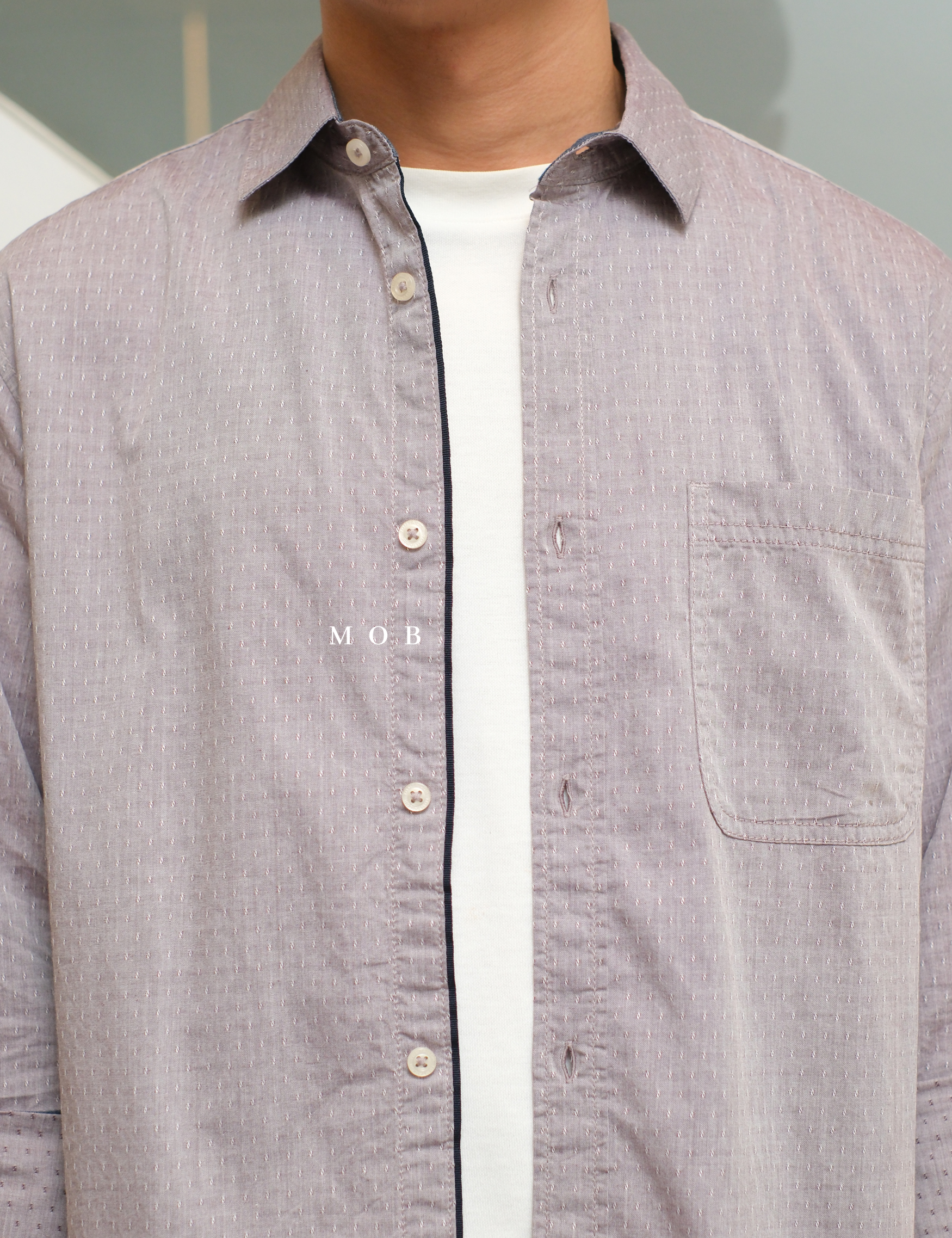 TTLSS03005A Regular CHAMBRAY DOBBY Pocket LS Shirt Gipsy Purple