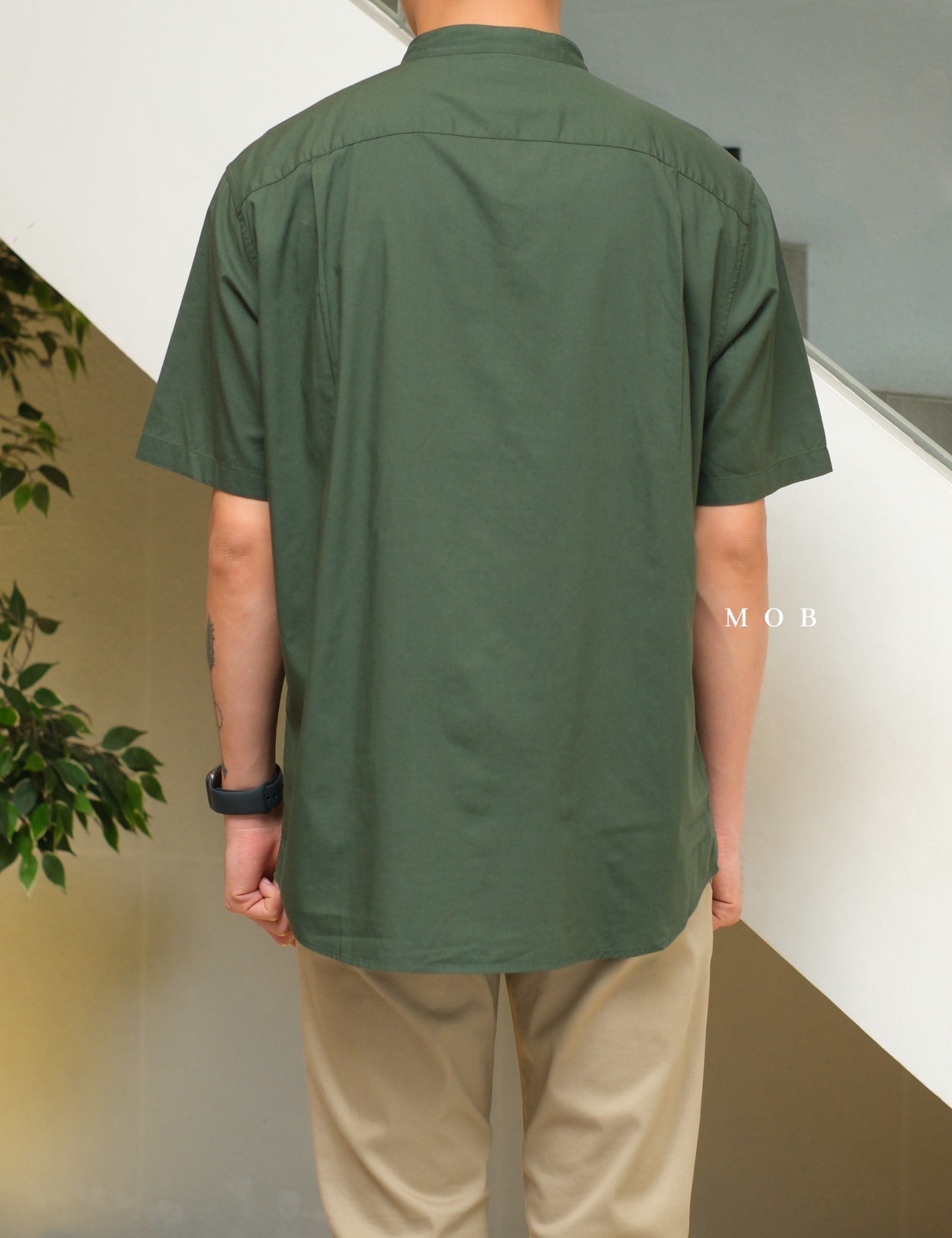 UNQSSS06001E Cotton STAND COLLAR SS Shirt Green