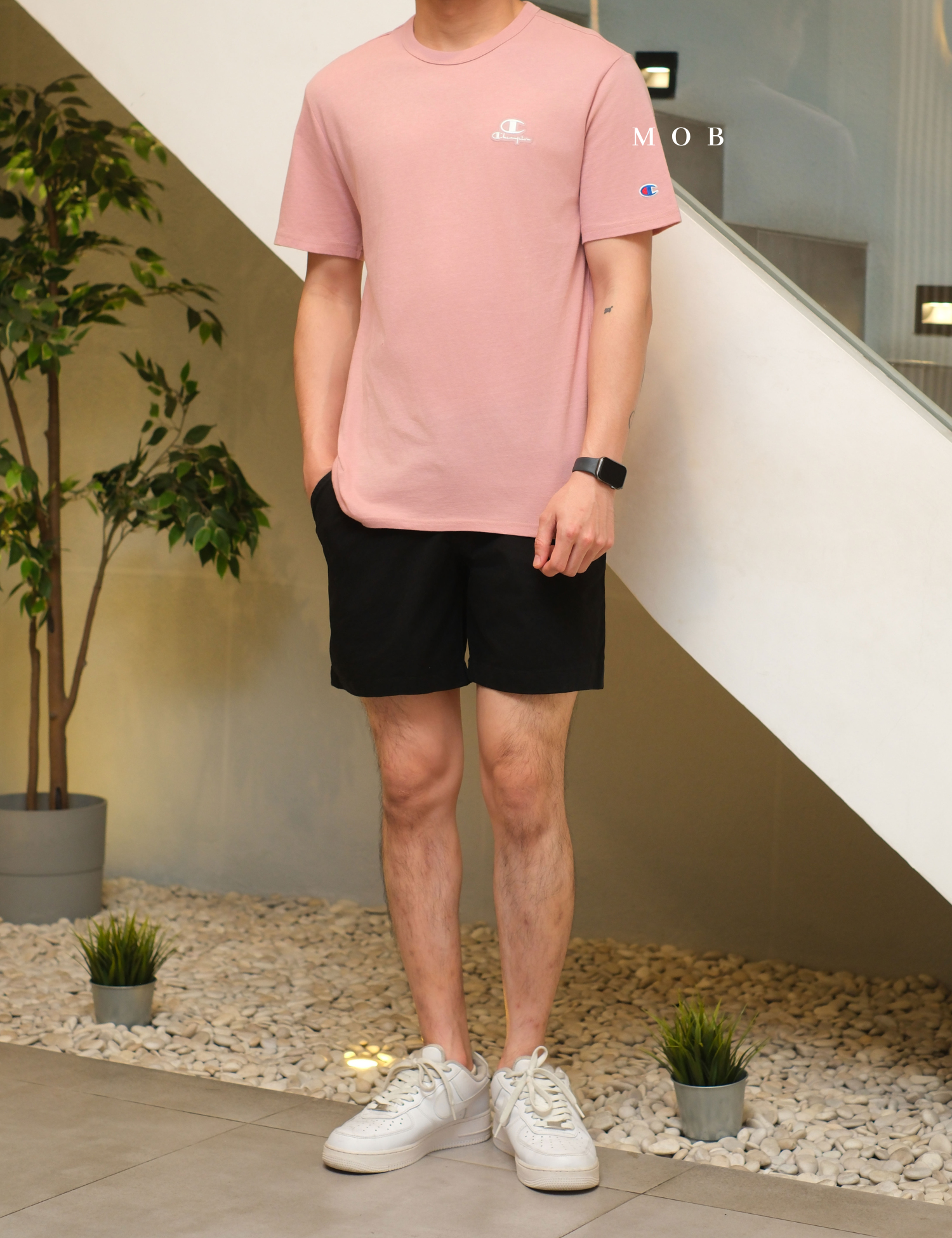 CHMPSST1701A Lightweight Tee C Logo Applique Pink Beige