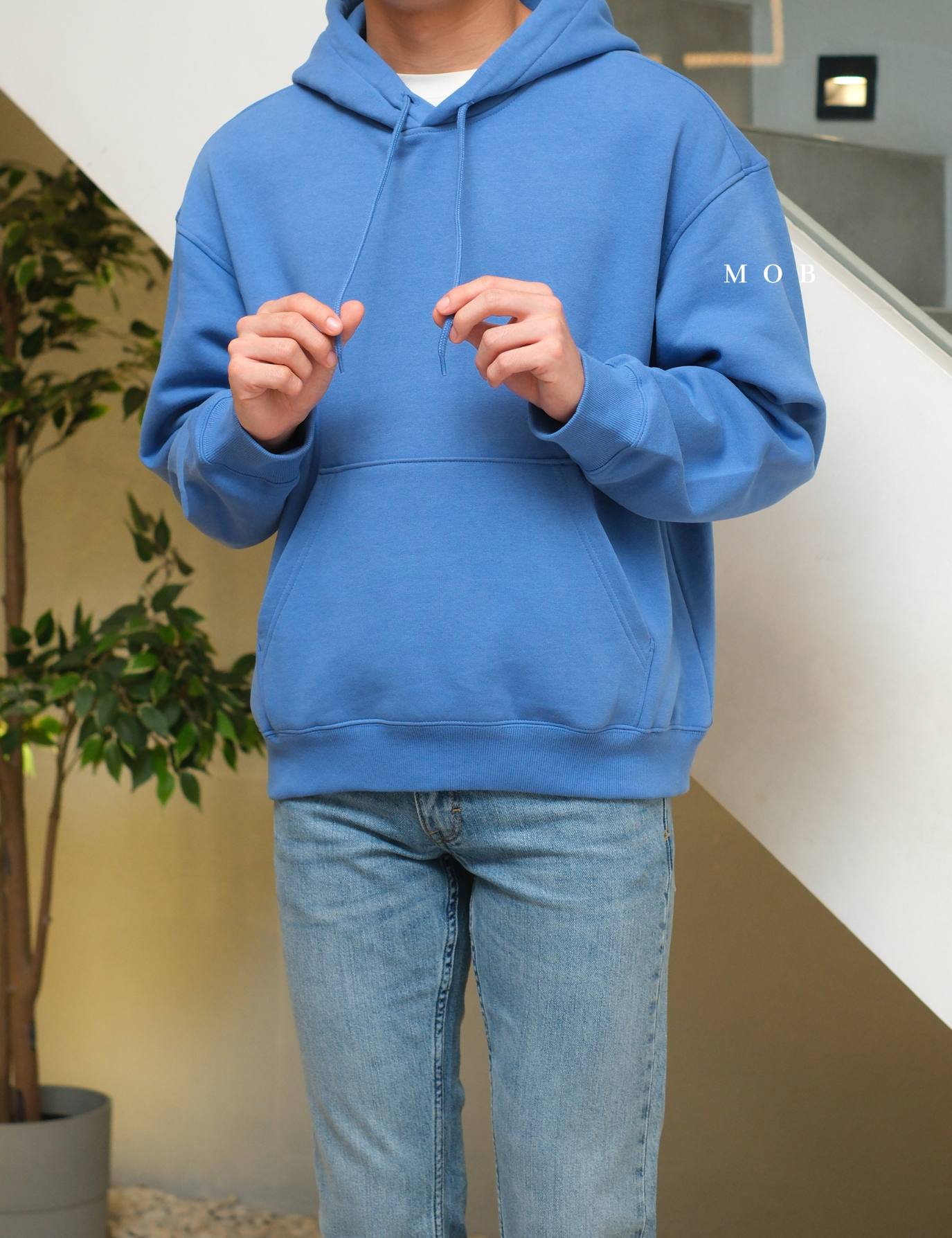 HMHOD04005 Loose Basic Pullover Hoodie Blue