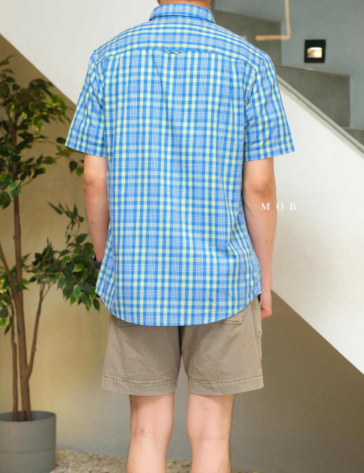 CLRSSS03017 Button Down SS Shirt Blue Green Plaid