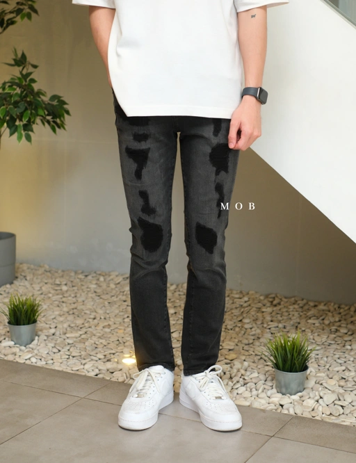 Image of ARPT09006 Skinny Ripped Jeans Grease Black