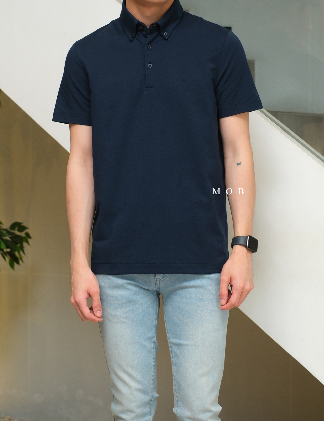 ARK01SSP012 Hybrid Button Down Collar Polo Shirt Midnight Navy