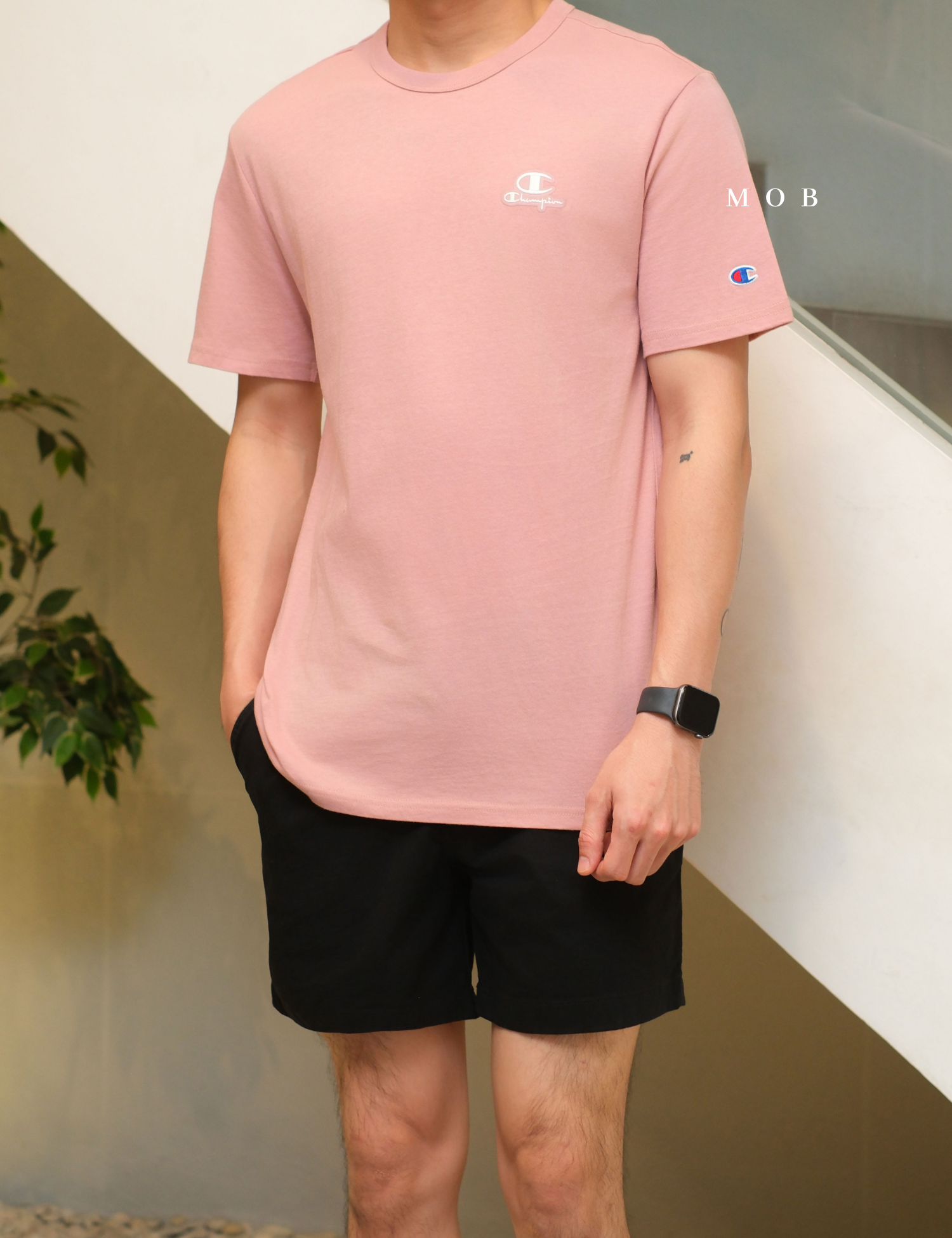 CHMPSST1701A Lightweight Tee C Logo Applique Pink Beige