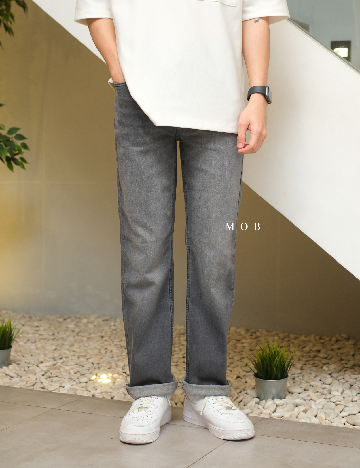 GRGPT01003 Stretch Straight Jeans Stone Grey