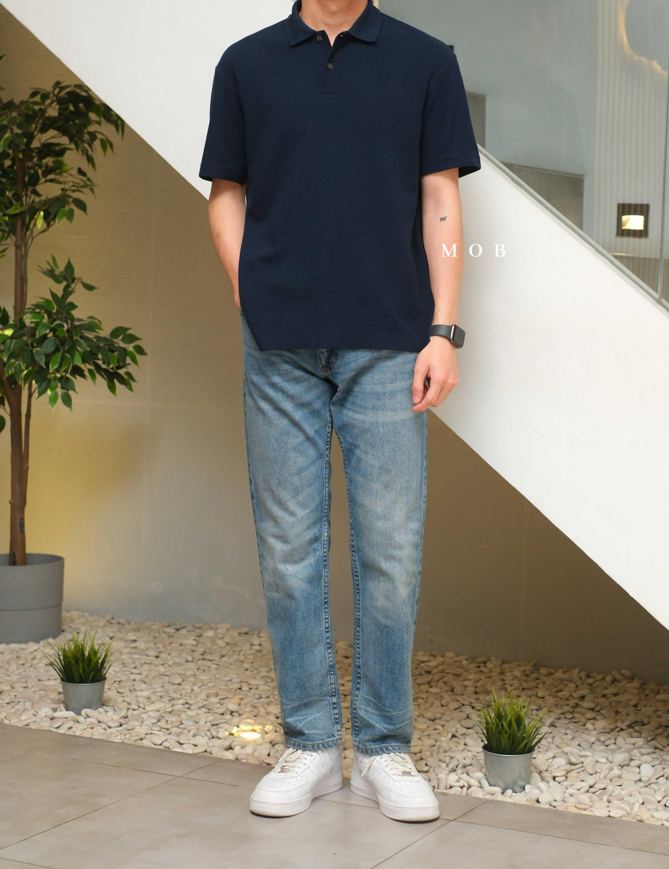 UNQPS01001 Waffle Polo Shirt Navy