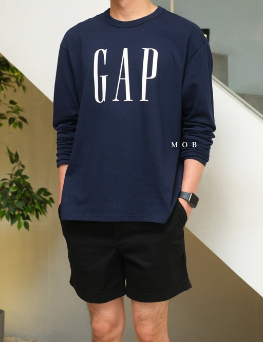 Image of GPLST1111 Big Signature Logo LS Tee Navy