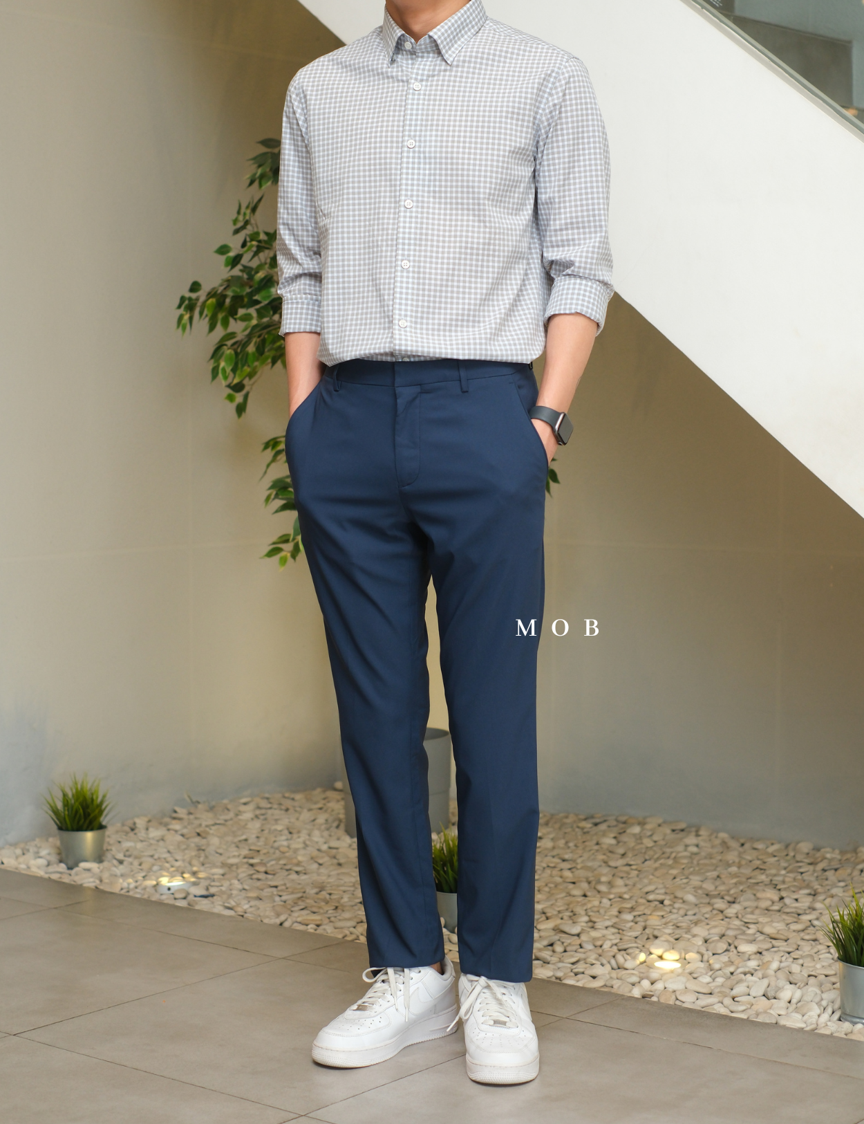 PEPT01001A Very Slim Tech Portfolio Pants Navy Blue (Back zipper)