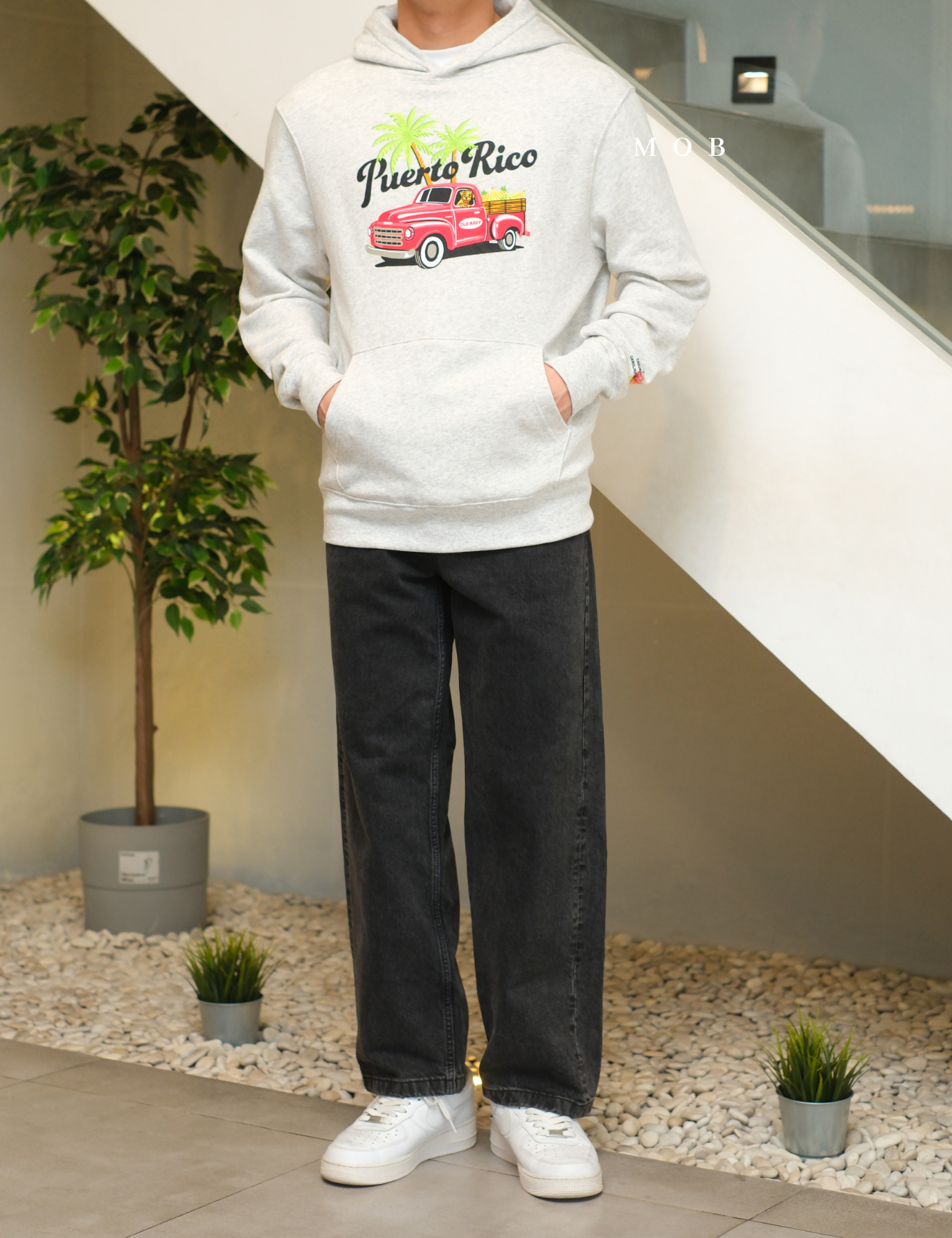 ONV01HDO003-001 Car Puerto Rico Pullover Hoodie Ivory White
