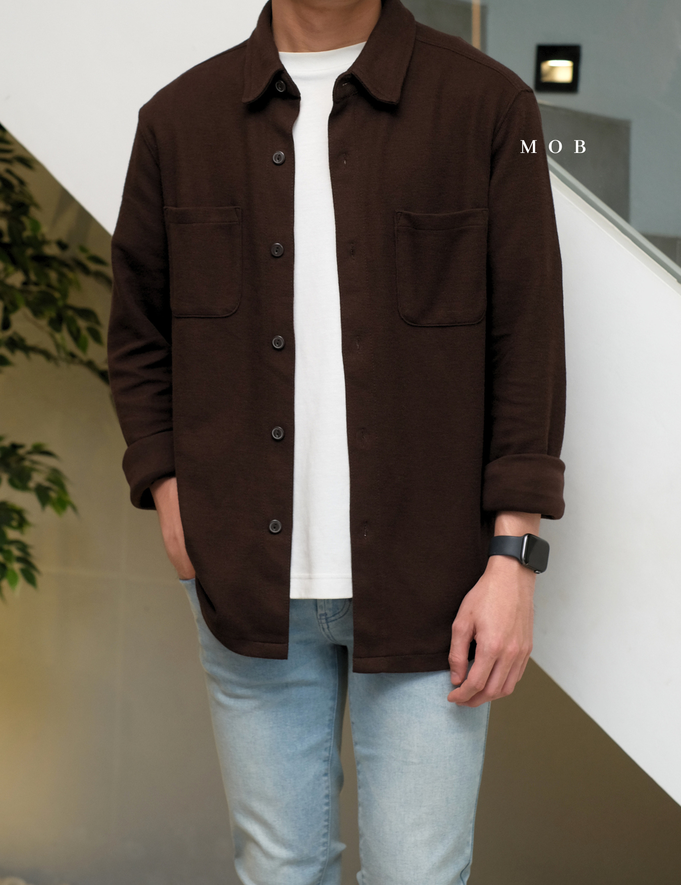 [BEST DEALS!] GFLSS01001 Knit Shirt Jacket Dark Brown 