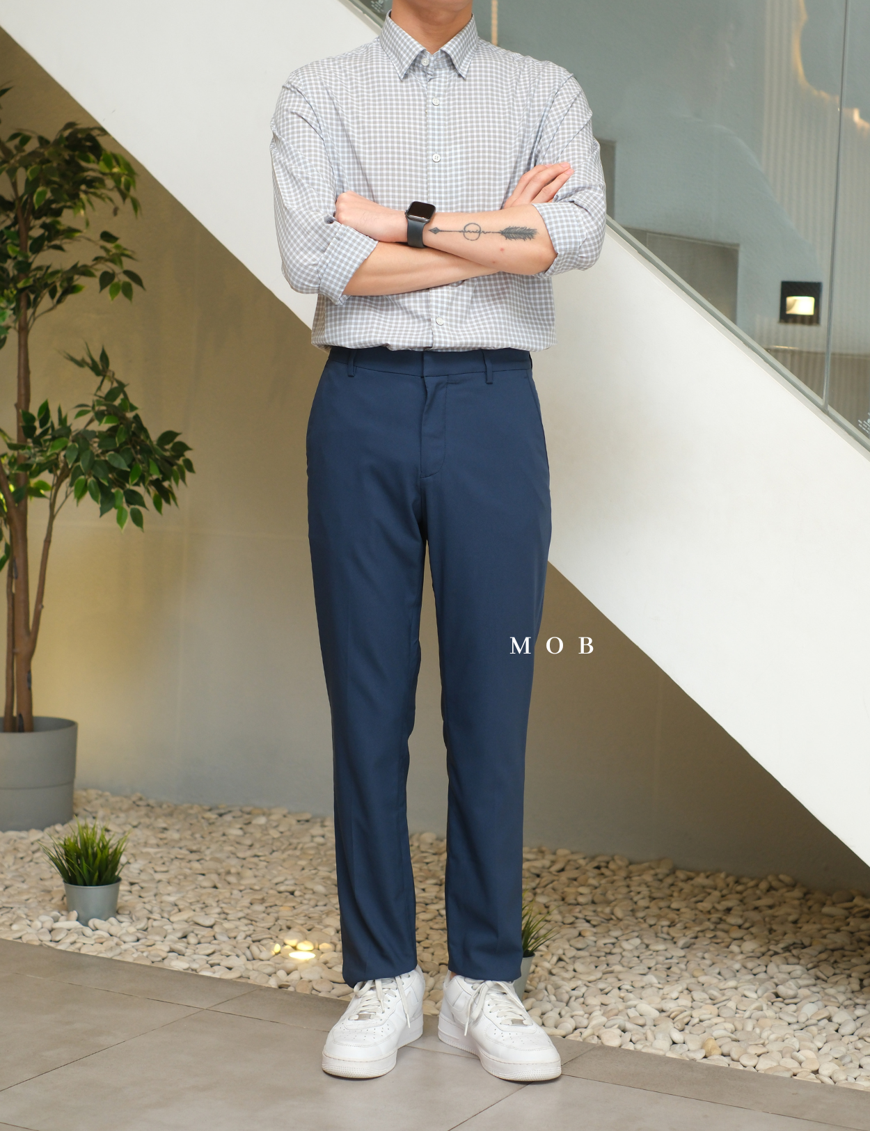 PEPT01001A Very Slim Tech Portfolio Pants Navy Blue (Back zipper)